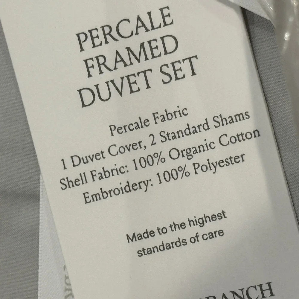 Boll & Branch Percale Framed Duvet Set F/Q Gray Sky/White Organic Cotton $429
